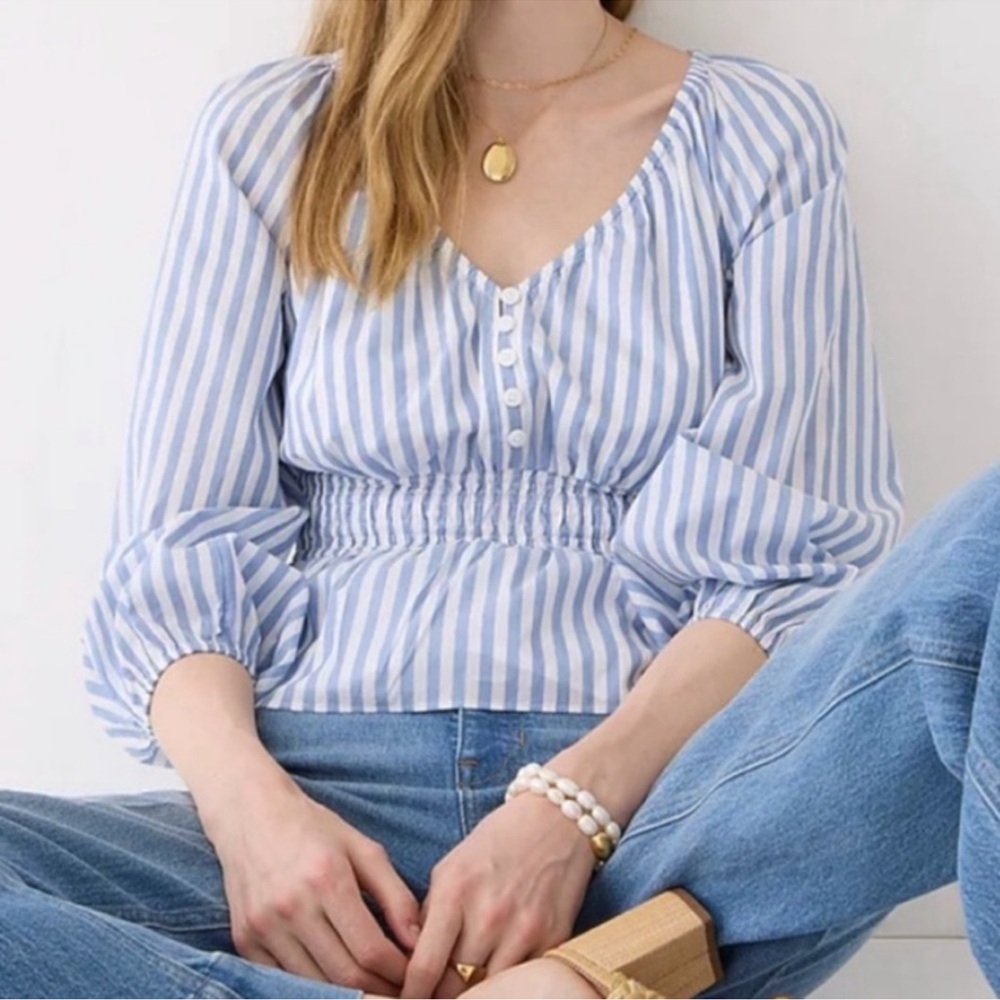 J. Crew Blue and White Striped Blouse